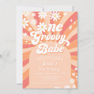 Invitación Un Groovy Babe Rosa Daisy 70 Años Floral Primer cu