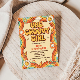 Invitación Un Groovy Chica retro arcoiris primer Fiesta de cu