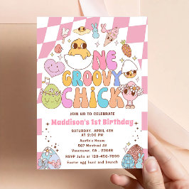 Invitación Un Groovy Chick Spring Daisy Primer Fiesta de cump