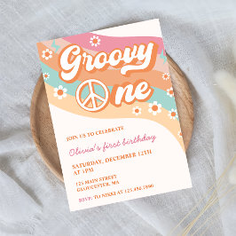 Invitación Un Groovy Retro Daisy Primer Fiesta de cumpleaños