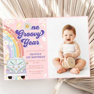 Invitación Un Groovy Year Retro Rainbow 1er cumpleaños foto
