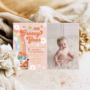 Invitación Un Groovy Year Retro Rainbow 1er cumpleaños foto