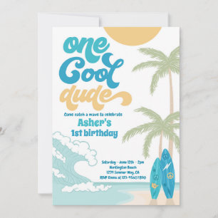 Invitación Un Guay Dude Retro Surf Primer Fiesta de cumpleaño