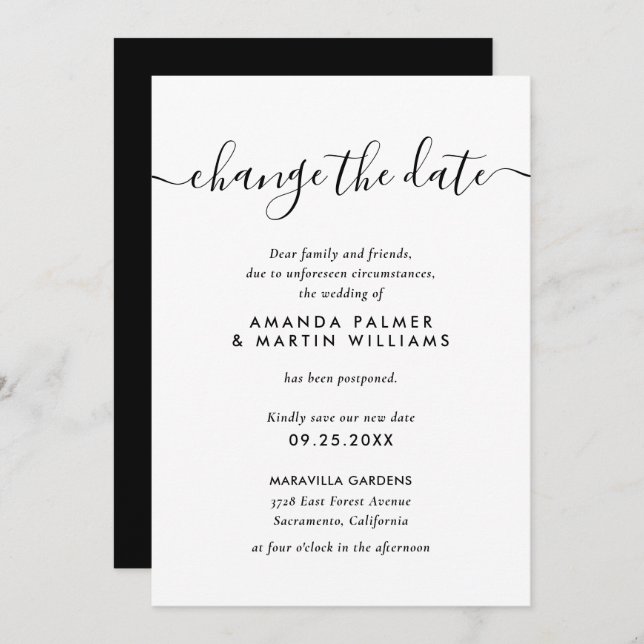 Invitación Un guión moderno blanco negro cambia el Boda de fe (Anverso / Reverso)