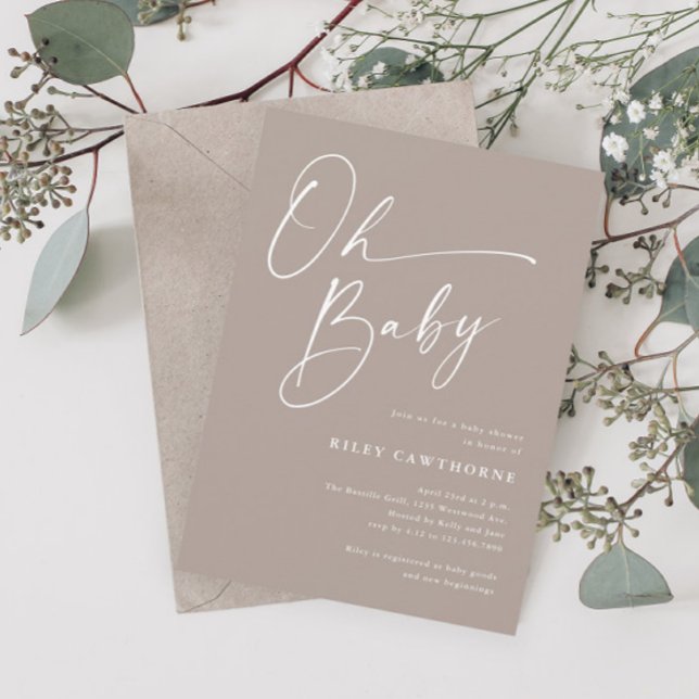 Invitación Un guión moderno neutral Oh Baby Shower (Subido por el creador)