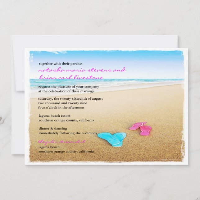 Invitación Un hermoso día de la playa Flip Flops Moda Invitac (Anverso)