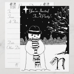 Invitación Un hombre de nieve alegre, navidades blancos y neg