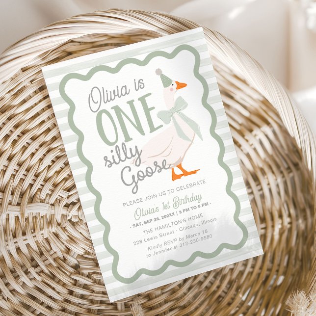 Invitación Un lazo verde de ganso tonto para el primer cumple (Subido por el creador)