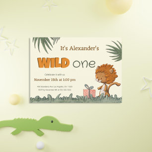 Invitación Un león de Safari salvaje lindo primer cumpleaños