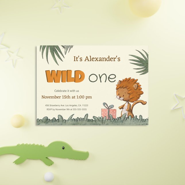 Invitación Un león de Safari salvaje lindo primer cumpleaños (Subido por el creador)