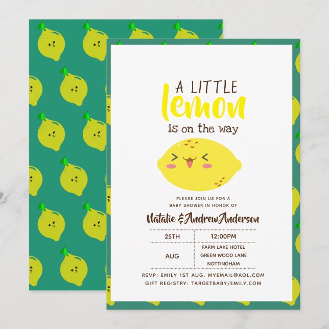 Invitación Un limón en el camino del Baby Shower amarillo fre (Anverso / Reverso)
