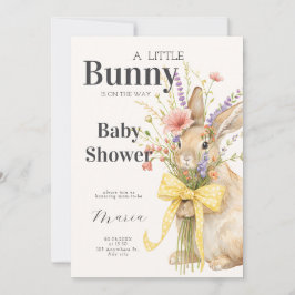 Invitación Un lindo conejito floral con lazo amarillo para Ba