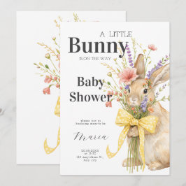 Invitación Un lindo conejito floral con lazo amarillo para Ba