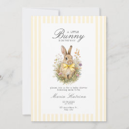Invitación Un lindo conejito floral con lazo amarillo para Ba