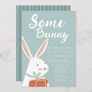 Invitación Un lindo conejo blanco, un conejo que cumple un cu