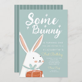 Invitación Un lindo conejo blanco, un conejo que cumple un cu
