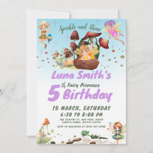 Invitación Un lindo cumpleaños de princesa de hadas coloridas