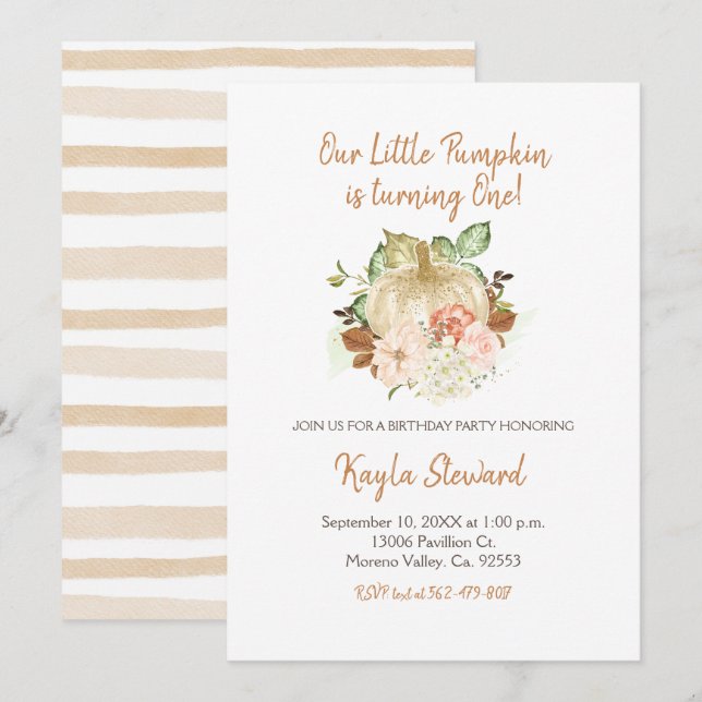Invitación Un lindo cumpleaños, la calabaza pequeña es una in (Anverso / Reverso)