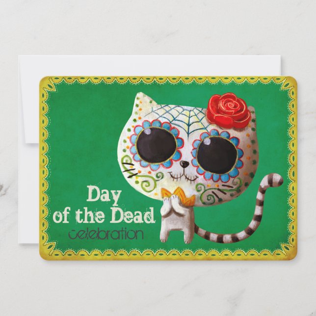 Invitación Un lindo gato blanco para el día de los muertos Fi (Anverso)