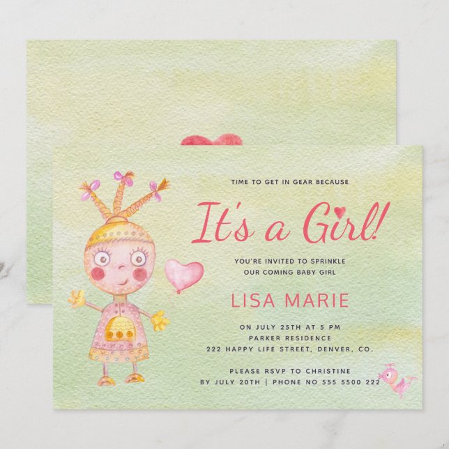 Invitación Un lindo robot color agua rosa es una ducha de beb (Anverso / Reverso)