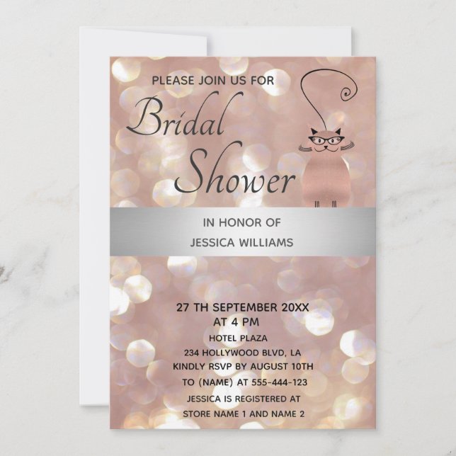 Invitación Un lindo rosa de oro gato bokeh (Anverso)