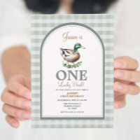 Un Lucky Mallard Ducks Green Gingham Primer Cumple