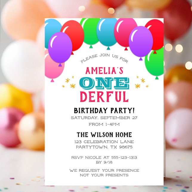 Invitación Un maravilloso cartel en globo de primer cumpleaño (Subido por el creador)