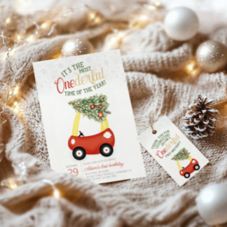 Invitación Un maravilloso momento del año coche rojo Primer c