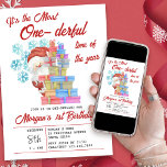 Invitación Un maravilloso momento del año Navidades primer cu<br><div class="desc">Es la mejor época del año...  Navidades temática 1ª invitación de fiesta de cumpleaños - perfecto para fiestas de primer cumpleaños. Este bonito diseño festivo incluye Santa y una pila de regalos.</div>