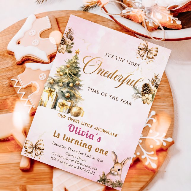 Invitación Un maravilloso Navidad de invierno Pink 1er cumple (Subido por el creador)