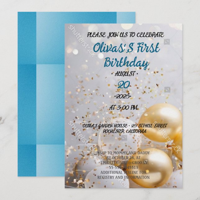 Invitación UN maravilloso primer cumpleaños (Anverso / Reverso)