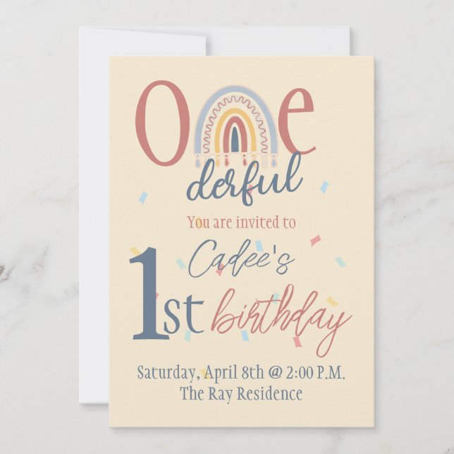 Invitación Un maravilloso primer cumpleaños, cumpleaños del a (Anverso)