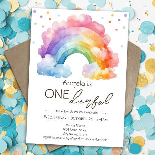 Invitación Un maravilloso primer cumpleaños Niños Arcoíris