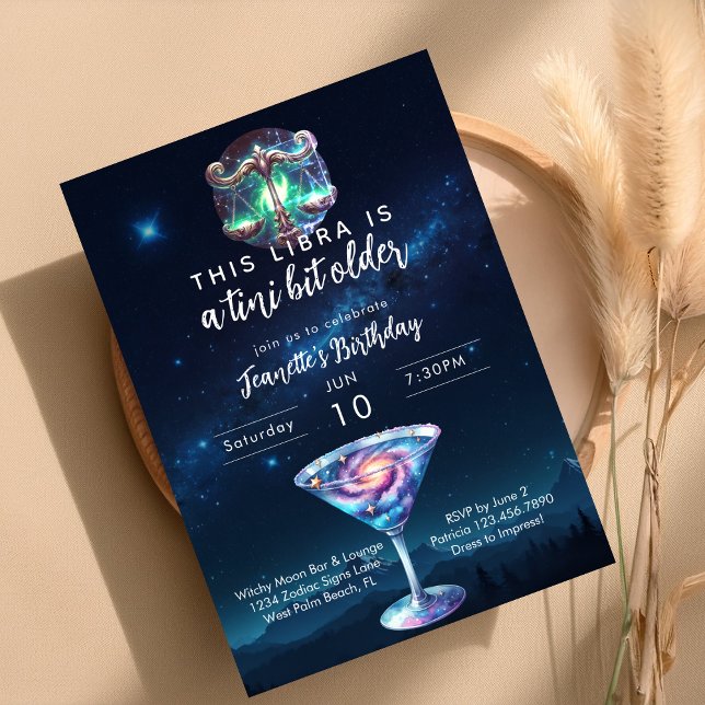 Invitación Un Martini de Cumpleaños del Zodiaco Libra Un Poco (Subido por el creador)