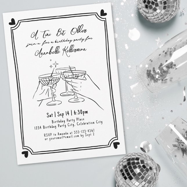 Invitación Un Martini Un Poco Más Viejo Fiesta de Cumpleaños (A Tini Bit Older Martini Birthday Party Invitation)