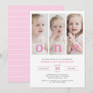 Invitación UN Minimalista Collage de fotos Fiesta de cumpleañ