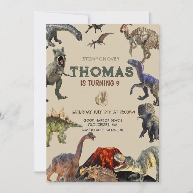 Invitación Un momento para el cumpleaños de Dino (Anverso)