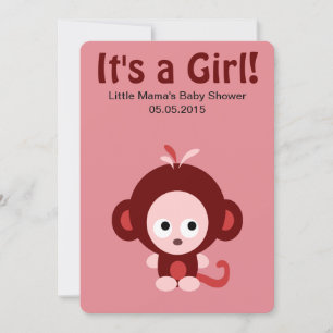 Invitación ¡Un mono rosado lindo es un Chica! Baby Shower