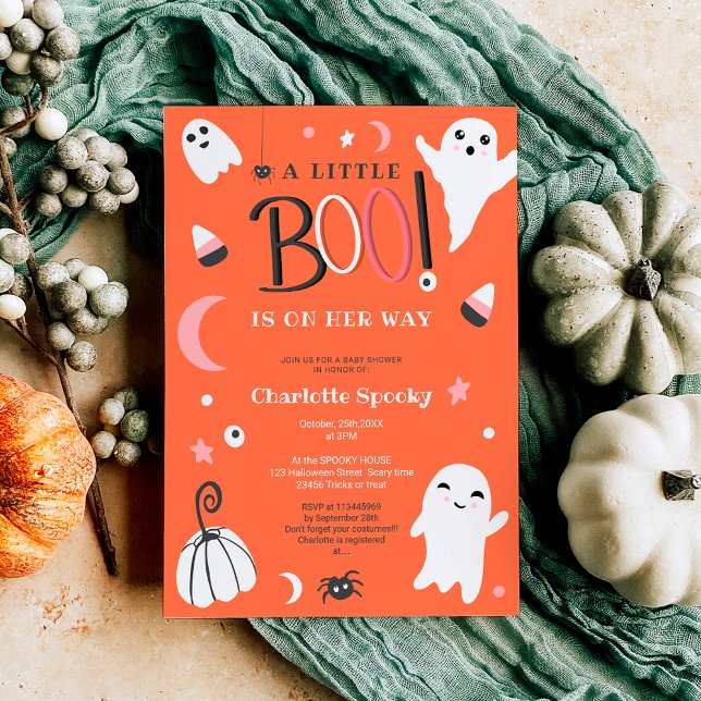 Invitación Un naranja amable no asusta la ducha de bebé de Ha (Cute orange not spooky Halloween boo baby shower Invitation)
