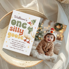 Invitación Un Navidad gótico tonto verde foto de primer cumpl