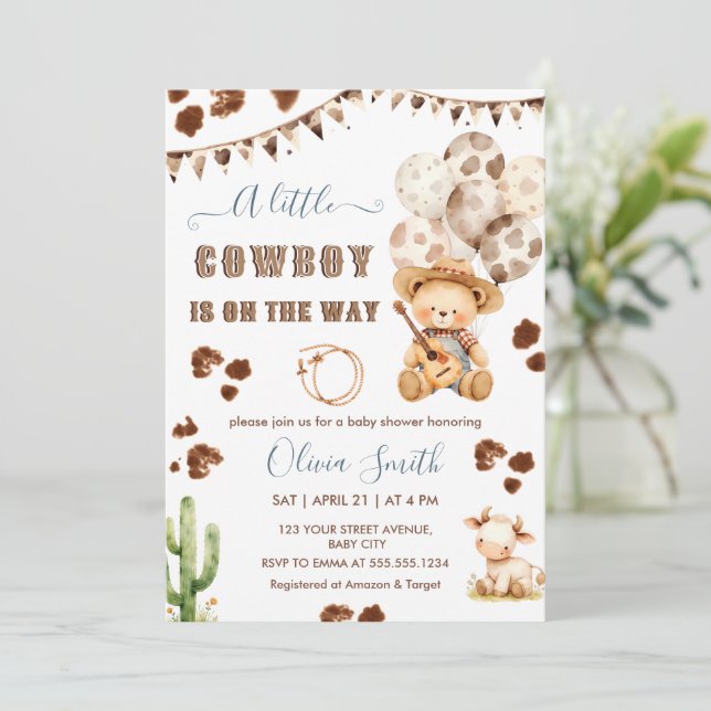 Invitación Un niñito maricón occidental Teddy Bear Baby Showe (Anverso de pie)