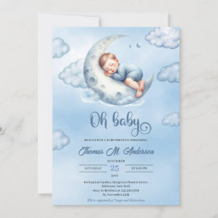 Invitación Un niño adormilado sobre la luna Oh bebé