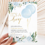 Invitación Un niño Baby Shower con globo azul de vegetación<br><div class="desc">It's a Boy! Globo azul,  vegetación y falsa invitación a la ducha de bebé de oro.</div>