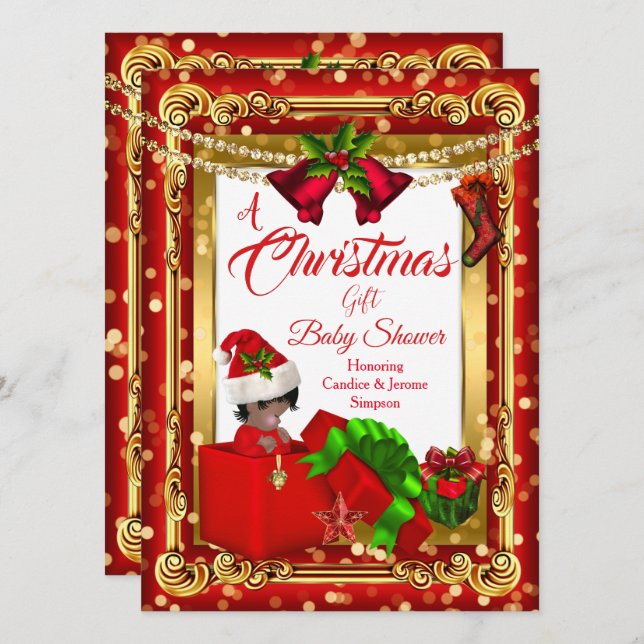 Invitación Un niño Chica de regalo Navidad Baby Shower Red Go (Anverso / Reverso)