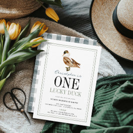 Invitación Un niño clásico del pato afortunado, primer cumple