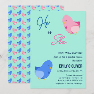 Invitación Un niño con pájaro o un chica revelan fiesta