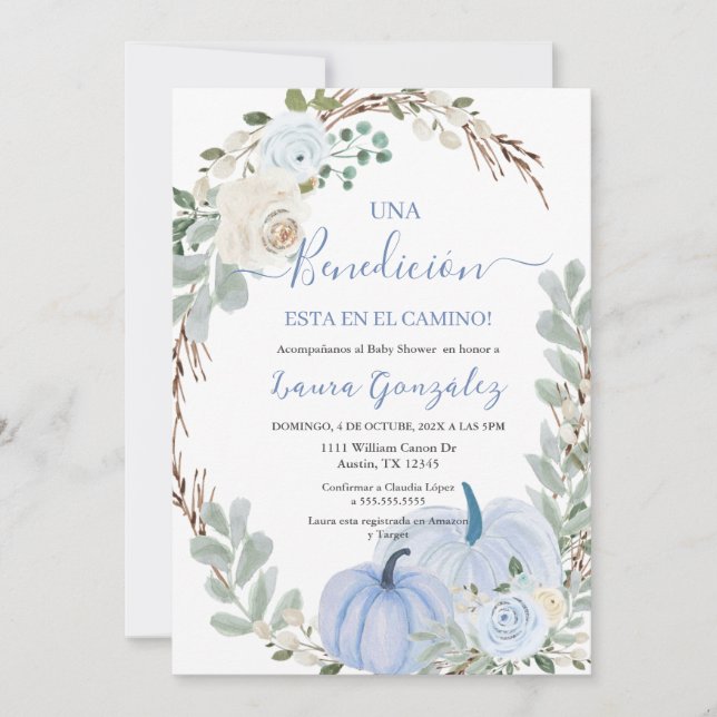 Invitación Un niño de Baby Shower con calabaza en español (Anverso)