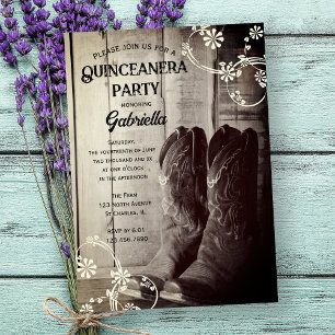 Invitación Un niño de vaca ruso bota el país Quinceanera occi