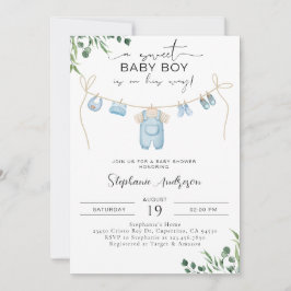 Invitación Un niño dulce está en camino Lavandería Azul