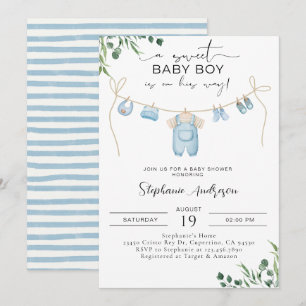Invitación Un niño dulce está en camino Lavandería Azul
